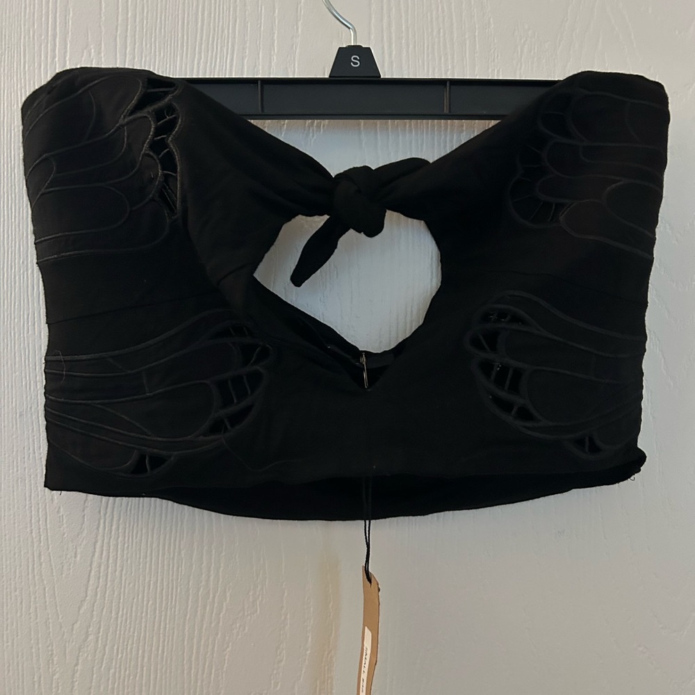 Olivaceous Black Sleeveless Tie Front Crop Top